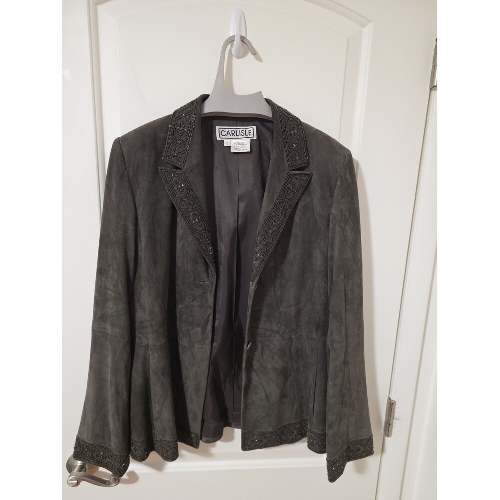Vtg Women’s Gray Suede Beaded Suede Western Jacket Sz 10 Carlisle Boho Y2K
